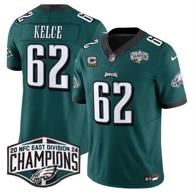 Mens Philadelphia Eagles #62 Jason Kelce Green 2024 NFC East Champions With 4-Star C Patch F.U.S.E. Vapor Untouchable Limited Stitched Jersey